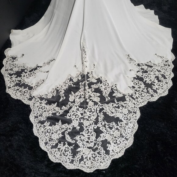 NWT~$1595~JOVANI~SZ 4~IVORY LACE RHINESTONE EMBELLISHED LONG TRAIN WEDDING DRESS - Picture 12 of 16